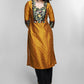 Mustard Cotton Silk Kurta with Brocade Yoke-Pant Optional