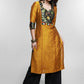 Mustard Cotton Silk Kurta with Brocade Yoke-Pant Optional