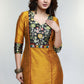 Mustard Cotton Silk Kurta with Brocade Yoke-Pant Optional