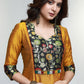 Mustard Cotton Silk Kurta with Brocade Yoke-Pant Optional