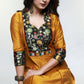 Mustard Cotton Silk Kurta with Brocade Yoke-Pant Optional