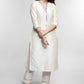 Off White Cotton Silk Kurta with Lace Placke-Pant Optional