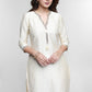 Off White Cotton Silk Kurta with Lace Placke-Pant Optional