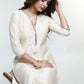 Off White Cotton Silk Kurta with Lace Placke-Pant Optional