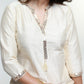 Off White Cotton Silk Kurta with Lace Placke-Pant Optional