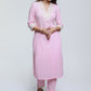 Pink Cotton High Neck Kurta with delicate laces-Pant Optional