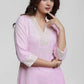 Pink Cotton High Neck Kurta with delicate laces-Pant Optional
