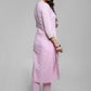Pink Cotton High Neck Kurta with delicate laces-Pant Optional