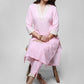 Pink Cotton High Neck Kurta with delicate laces-Pant Optional