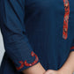 Navy Blue Cotton Ajrak Kurta with Applique Work-Pant Optional
