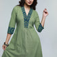 Pista Colour Cotton A-Line Kurta with Ajrakh Combination-Pant Optional