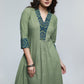 Pista Colour Cotton A-Line Kurta with Ajrakh Combination-Pant Optional