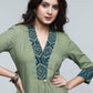 Pista Colour Cotton A-Line Kurta with Ajrakh Combination-Pant Optional