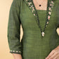 Graceful Pure Cotton Green Embroidered Collared Tunic - Pant Optional