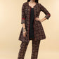 Smart Black Ajrakh Jacket with Cotton Silk Inner (2 Piece) - Ajrakh Pant Optional