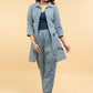 Chique Applique Work Striped Indigo Shirt Jacket with Cotton Inner (2 Piece)- Co-ord Indigo Pant Optional