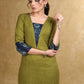 Classy Moss Green Cotton Kurta with Blue Floral Combination