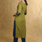 Classy Moss Green Cotton Kurta with Blue Floral Combination