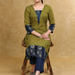 Classy Moss Green Cotton Kurta with Blue Floral Combination