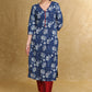 Easy To Wear Cotton Floral Indigo Kurta
