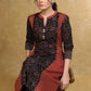 A-Line Black Maroon Ajrakh Combination Kurta