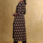 Black Floral Ajrakh V-Neck Kurta
