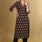 Black Floral Ajrakh V-Neck Kurta