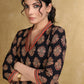 Black Floral Ajrakh V-Neck Kurta