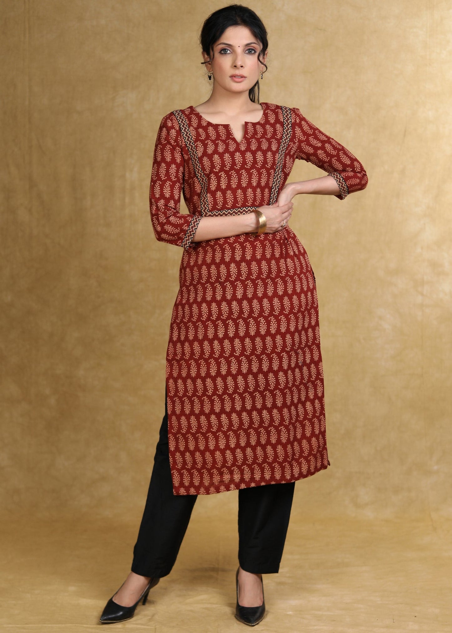Classy Maroon Ajrakh Combination Kurta
