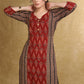 Smart Marron Black Cotton Ajrakh Combination Kurta