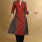 A-Line Maroon Black Ajrakh Combination Kurta