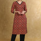 Easy To Wear Maroon Cotton Ajrakh Straight Cut Kurta with Pearl Embellishment
