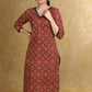 Easy To Wear Maroon Cotton Ajrakh Straight Cut Kurta with Pearl Embellishment