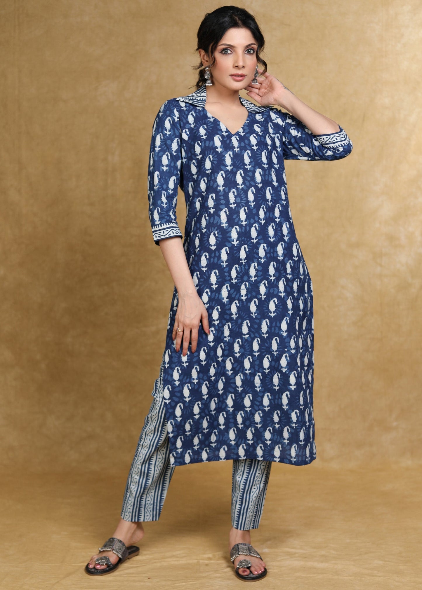 Smart Casual Collared Indigo Kurti