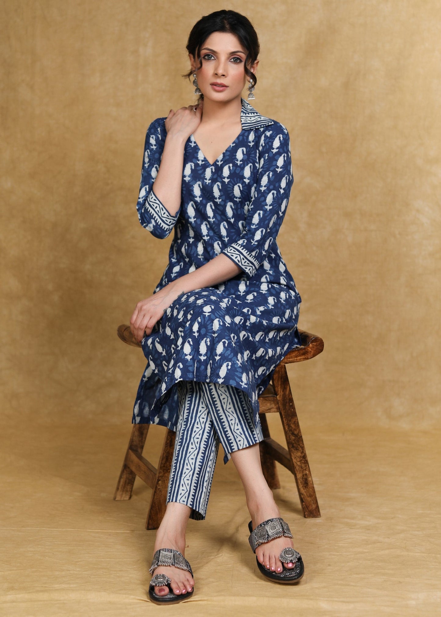 Smart Casual Collared Indigo Kurti