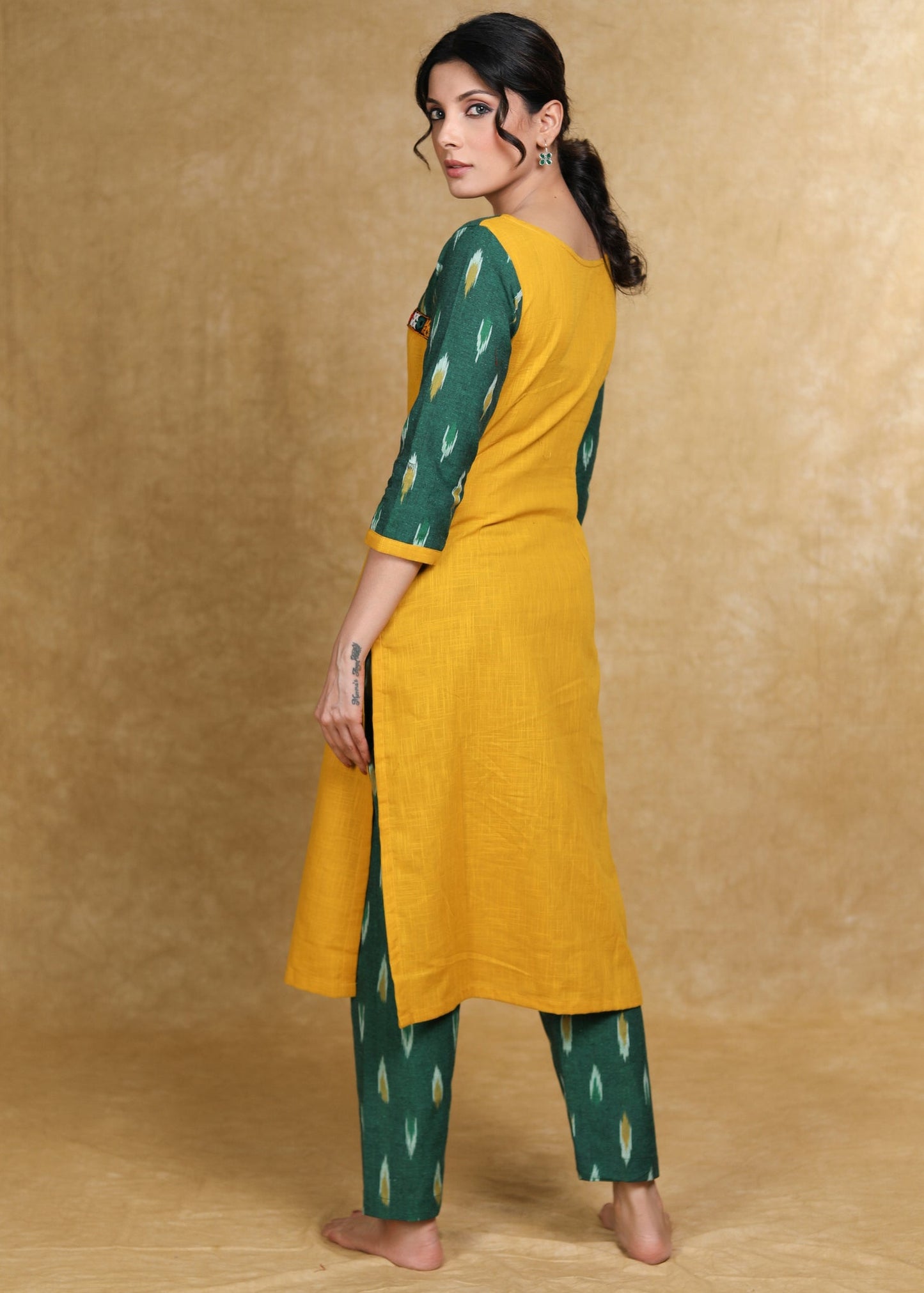 Elegant Cotton Ikat Combination Kurti Highlighted with Mirror Lace