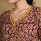 Pure Kalamkari Straight Cut Kurti with Pearls on the Neck