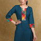 Smart Teal Cotton Kurta with Multicolor Checks Combination