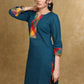 Smart Teal Cotton Kurta with Multicolor Checks Combination