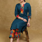 Smart Teal Cotton Kurta with Multicolor Checks Combination