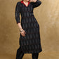 Trendy Black Ikat Kurta with Contrast Collar - Coord Pant Optional