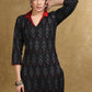 Trendy Black Ikat Kurta with Contrast Collar - Coord Pant Optional