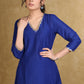 Ethnic Royal Blue Cotton Silk A-Line Kurti Highlighted with Gotta Patti - Coord Pant Optional