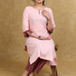 Elegant Baby Pink Cotton Kurta with Contrast Ikat Detailing