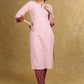 Elegant Baby Pink Cotton Kurta with Contrast Ikat Detailing