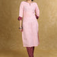 Elegant Baby Pink Cotton Kurta with Contrast Ikat Detailing
