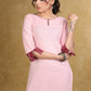 Elegant Baby Pink Cotton Kurta with Contrast Ikat Detailing