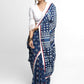 Lightweight Indigo Cotton Saree with Mirror work Detailing and White Border