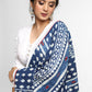 Lightweight Indigo Cotton Saree with Mirror work Detailing and White Border