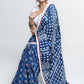 Lightweight Indigo Cotton Saree with Mirror work Detailing and White Border